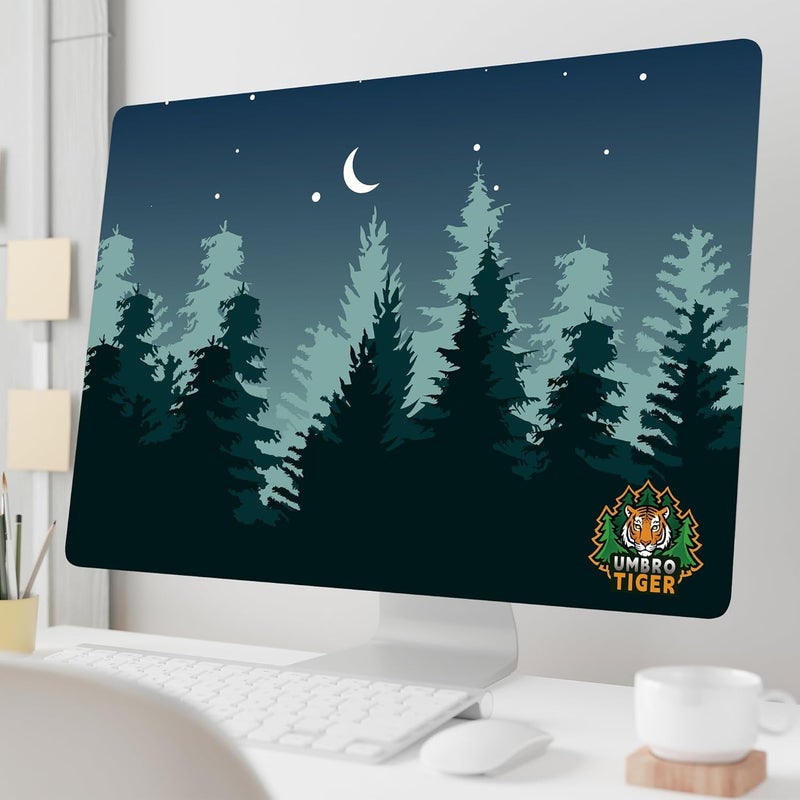 Umbrotiger 32-inch monitor dust cover, elastic polyester sunshade, 31" 32" 33" 34" computer screen cover, LCD/LED/HD panel protective film (Dark Night Forest, 31-34 inches) - Image 2